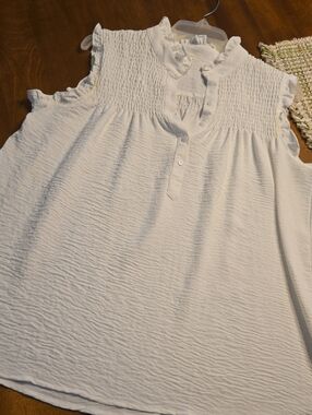 ePretty White Smocked Ruffle Sleeveless Camisole